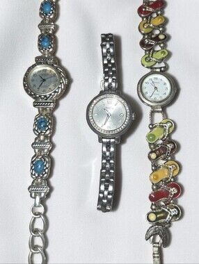 Lot of 3 Vintage Women's Fashion Watches - Fossil & Geneva - ALL WORKING!